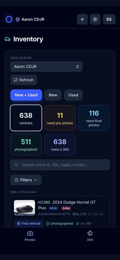 BLU Studio inventory — live counts of photographed vehicles